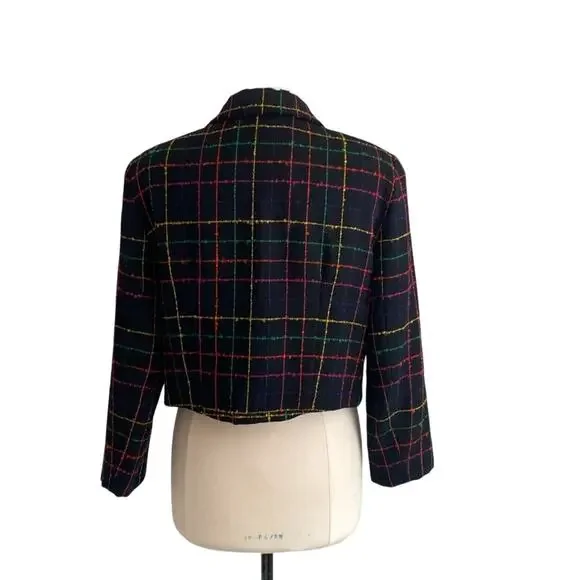 VINTAGE Plaid Cropped Jacket Womens Sz 14 Multicolor Kristinn Steinarr Wool - Picture 5 of 6